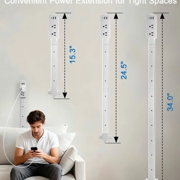 NEW - Electrical Outlet Extender Stick, Upgraded 4-Way Free Combination Plug Ext - Picture 2 of 7